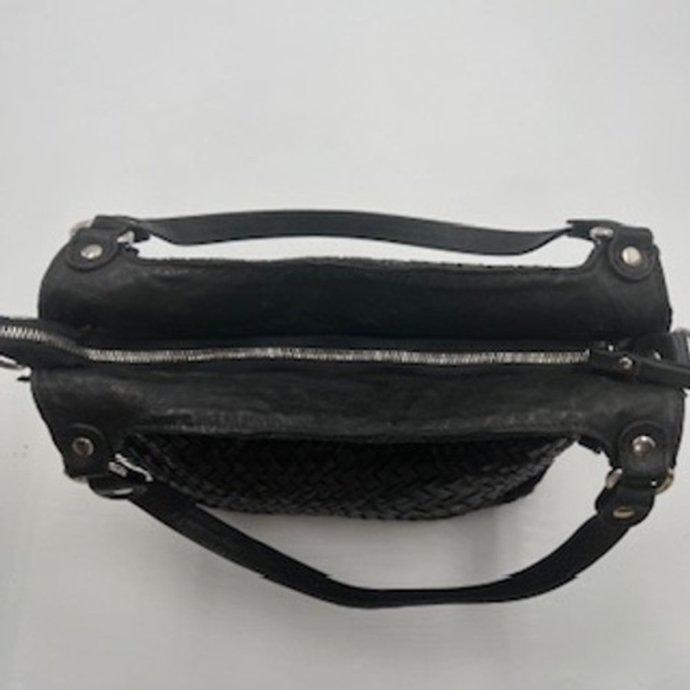 Enzo Poli Black Woven Leather Hobo Shoulder Bag‎ Silver Hardware Medium - Picture 7 of 16